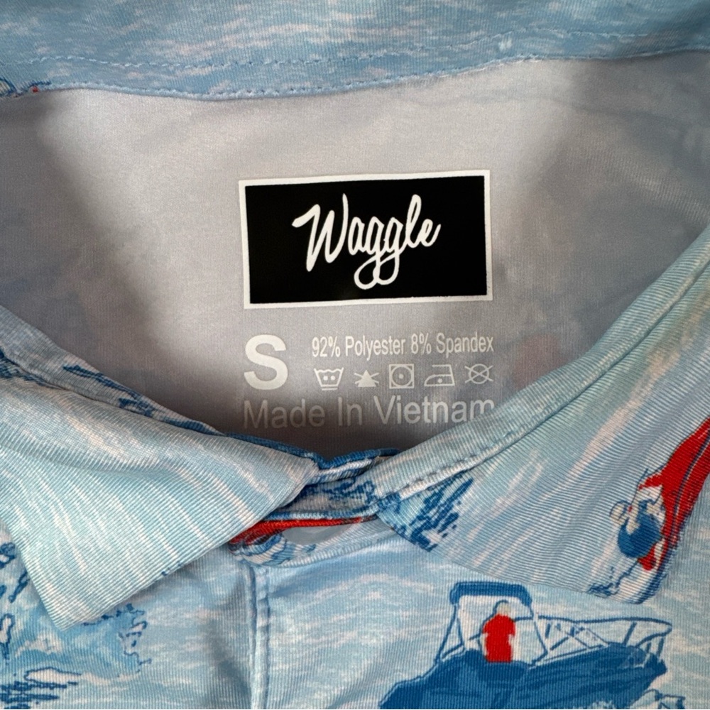 Waggle Mens Small Lake Life Golf Performance Blue Polo Boat/Jet Ski Stretch - Picture 4 of 6